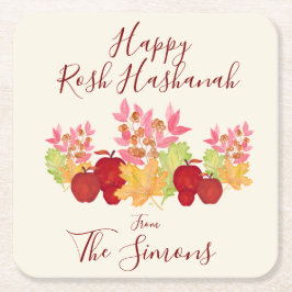 Handgeschilderde Waterverf laat appels Rosh Hashan Kartonnen Onderzetters