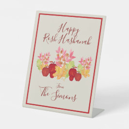 Handgeschilderde Waterverf laat appels Rosh Hashan Reclamebord Met Voetstuk