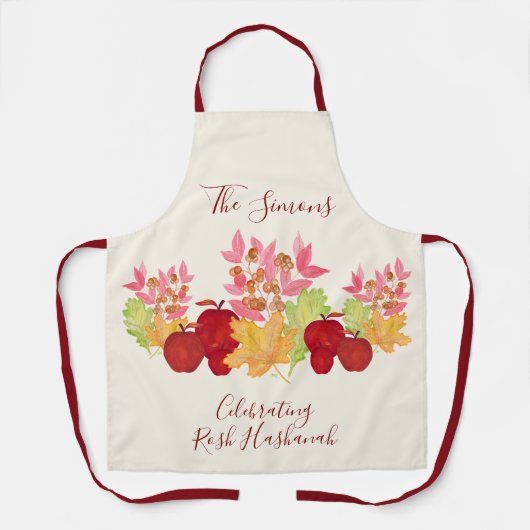 Handgeschilderde Waterverf laat appels Rosh Hashan Schort (Voorkant)