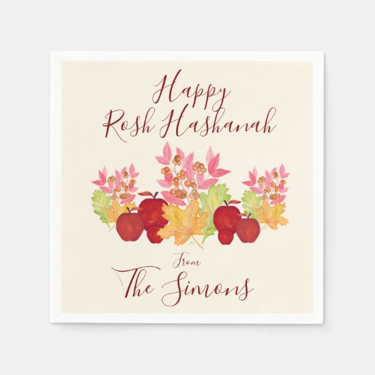 Handgeschilderde Waterverf laat appels Rosh Hashan Servet (Voorkant)