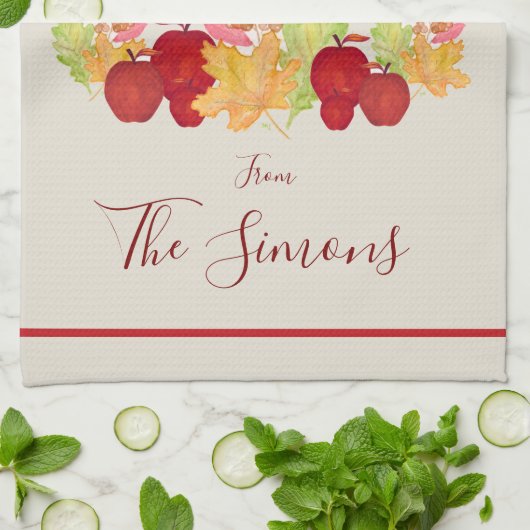 Handgeschilderde Waterverf laat appels Rosh Hashan Theedoek (Gevouwen)