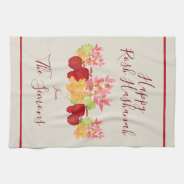 Handgeschilderde Waterverf laat appels Rosh Hashan Theedoek