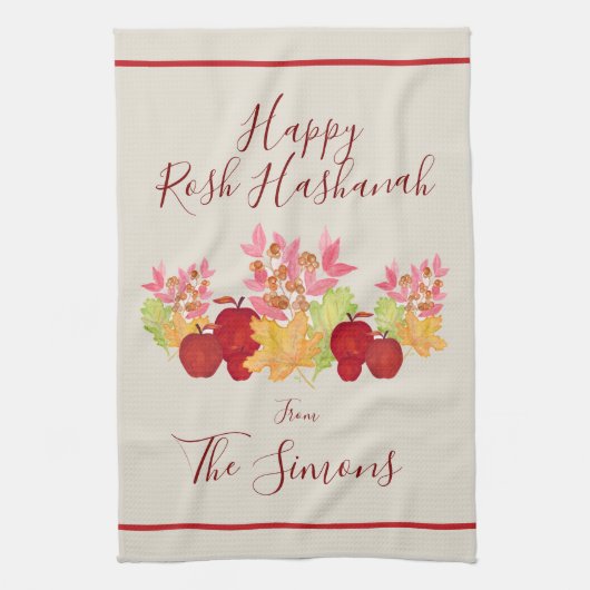 Handgeschilderde Waterverf laat appels Rosh Hashan Theedoek (Verticaal)