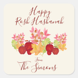 Handgeschilderde Waterverf laat appels Rosh Hashan Vierkante Sticker