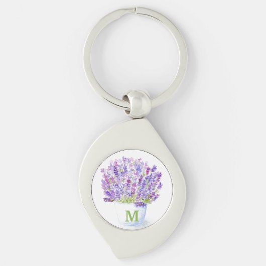 Handgeschilderde waterverf lavendel bloem INITIAL Sleutelhanger (Voorkant)