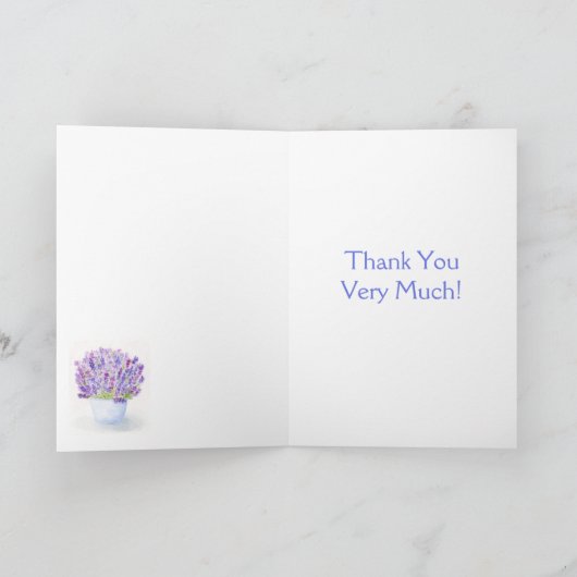 Handgeschilderde Waterverf Lavendel Bloemen BEDANK Notitiekaartje (Binnen)