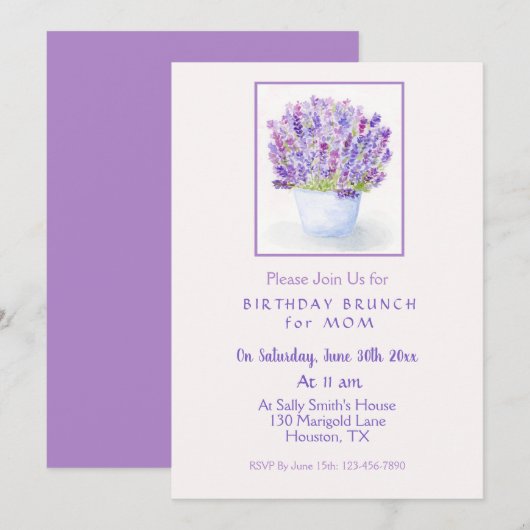 Handgeschilderde Waterverf Lavendel Bloemen Verjaa Kaart (Voorkant / Achterkant)