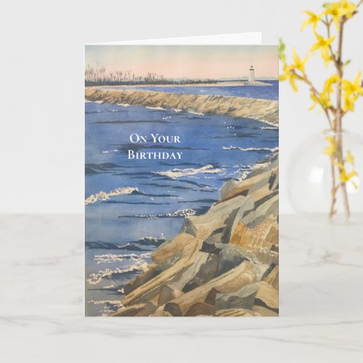 Handgeschilderde Waterverf Nautische Verjaardag Ka Kaart (Gele Bloem)