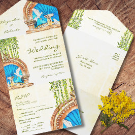 Handgeschilderde Waterverf Old Mexico bruiloft All In One Uitnodiging