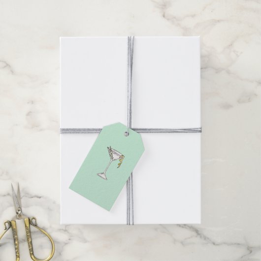 Handgeschilderde Waterverf Olive Martini Cocktail Cadeaulabel (Met Touw)