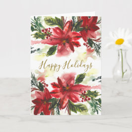 Handgeschilderde waterverf Poinsettia's Kaart