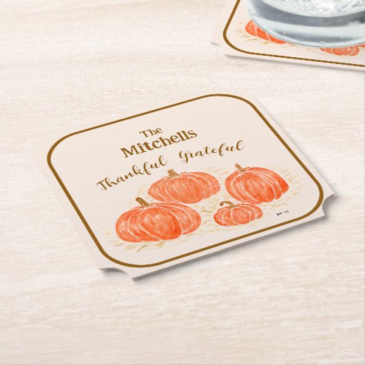 Handgeschilderde Waterverf pompoenen Dankbaar Dank Kartonnen Onderzetters (Gekanteld)