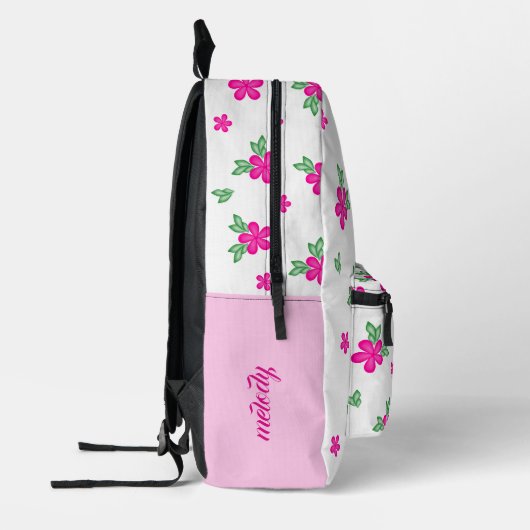 Handgeschilderde Waterverf roze bloemen bladeren Bedrukte Rugzak (Links)