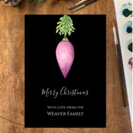 Handgeschilderde Waterverf roze kerstbal Feestdagenkaart