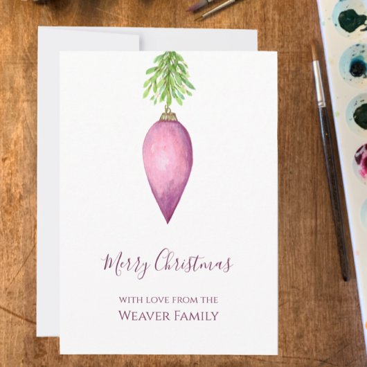 Handgeschilderde Waterverf roze kerstbal Feestdagenkaart