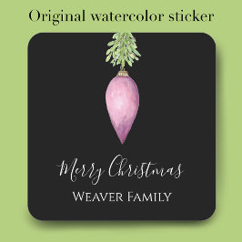 Handgeschilderde Waterverf roze kerstbal Vierkante Sticker