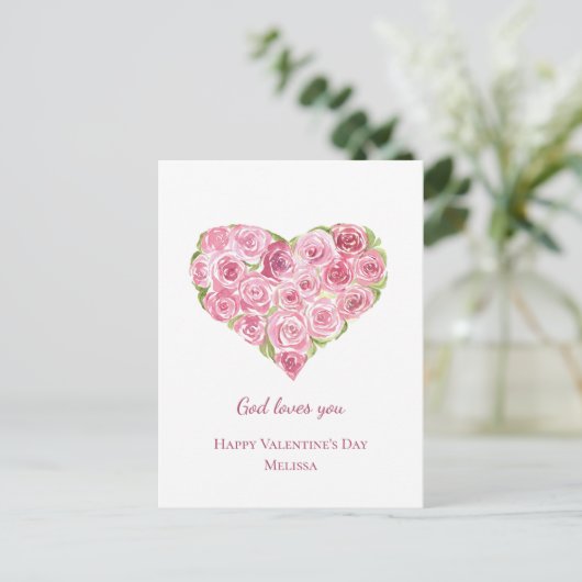 Handgeschilderde Waterverf Rozen Hart Valentijnsda Feestdagenkaart (Staand voorkant)