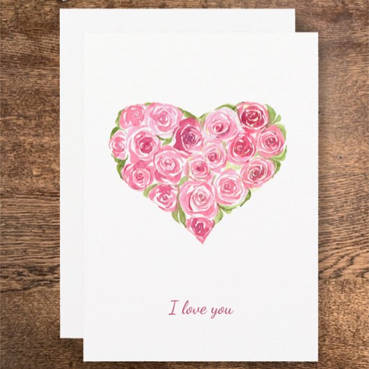 Handgeschilderde waterverf rozen hart Valentijnsda Feestdagenkaart