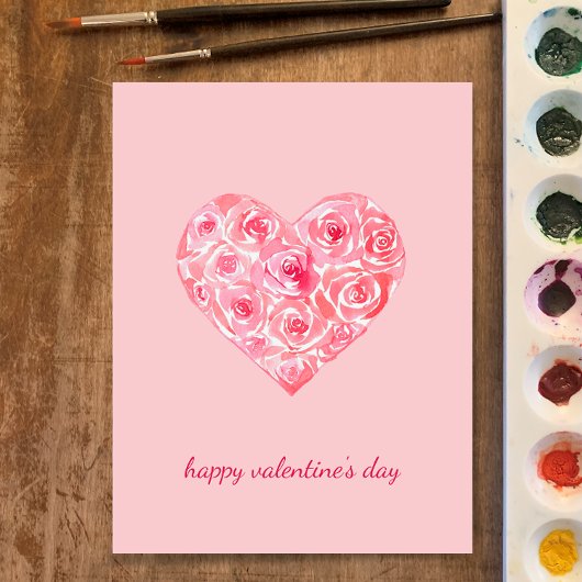 Handgeschilderde waterverf rozen hart Valentijnsda Feestdagenkaart