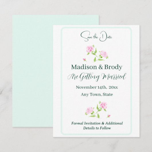 Handgeschilderde Waterverf Rozen SAVE THE DATE (Voorkant / Achterkant)