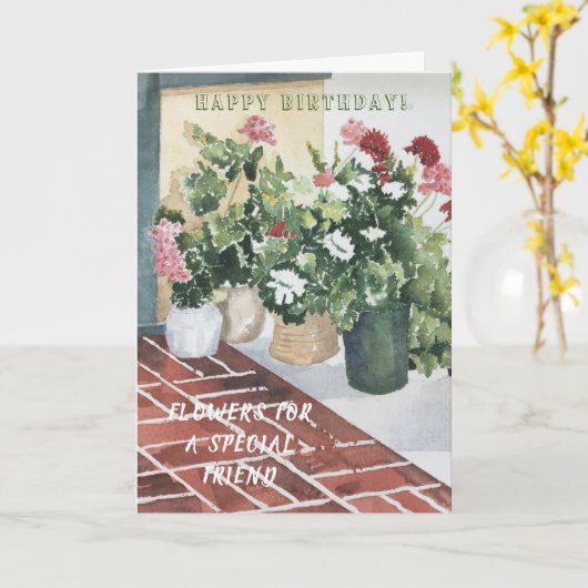 HANDGESCHILDERDE WATERVERF SPECIALE VRIEND VERJAAR KAART (Gele Bloem)