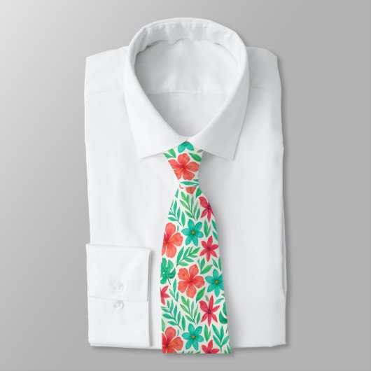 Handgeschilderde Waterverf Tropical Flowers Stropdas (Gebonden)