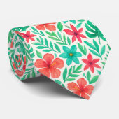 Handgeschilderde Waterverf Tropical Flowers Stropdas (Opgerold)
