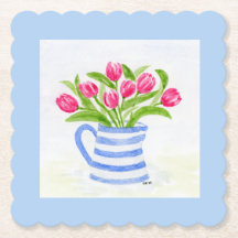 Handgeschilderde Waterverf Tulpen, Blue Stripe Pit