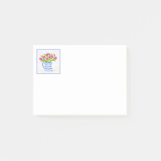 Handgeschilderde Waterverf Tulpen, Blue Stripe Pit Post-it® Notes (Voorkant)