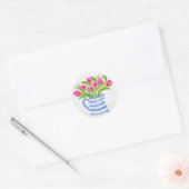 Handgeschilderde Waterverf Tulpen, Blue Stripe Pit Ronde Sticker (Envelop)