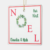 Handgeschilderde Waterverf Vakantiefoto 1e NOEL Keramisch Ornament (Links)