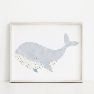Handgeschilderde Waterverf Whale Nursery Art Poster