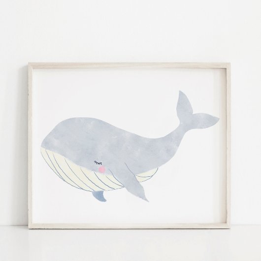 Handgeschilderde Waterverf Whale Nursery Art Poster