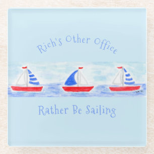 Handgeschilderde Waterverf zeilboten Liever Zeilen Glazen Onderzetter