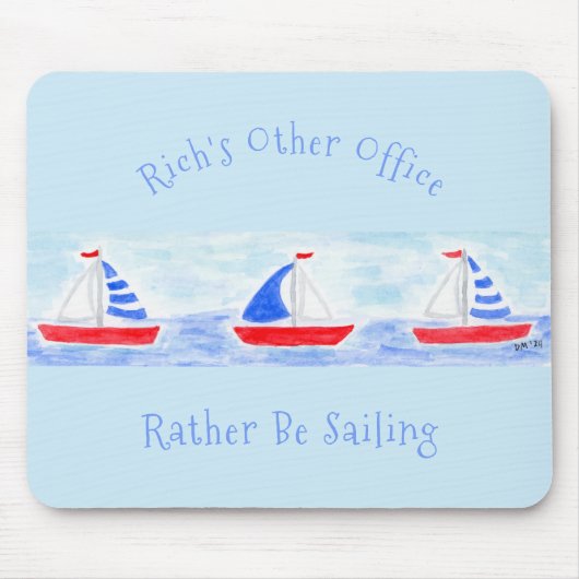 Handgeschilderde Waterverf zeilboten Liever Zeilen Muismat (Voorkant)