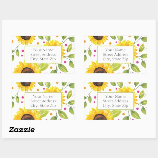 Handgeschilderde Waterverf Zonnebloem Boeket label (Vel)