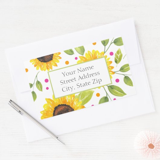 Handgeschilderde Waterverf Zonnebloem Boeket label (Envelop)