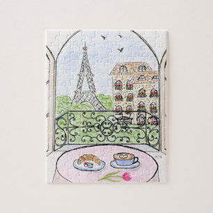 Handgeschilderde Whimsical Parijs en Eiffeltoren Legpuzzel