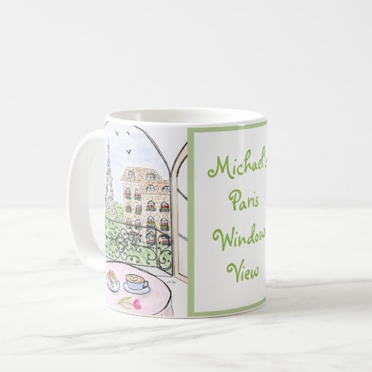 Handgeschilderde Whimsical Parijs Tekening PERSONA Koffiemok (Voorkant links)