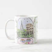Handgeschilderde Whimsical Parijs Tekening PERSONA Koffiemok (Links)
