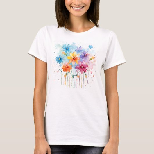 Handgeschilderde wilde bloemen t-shirt (Voorkant)