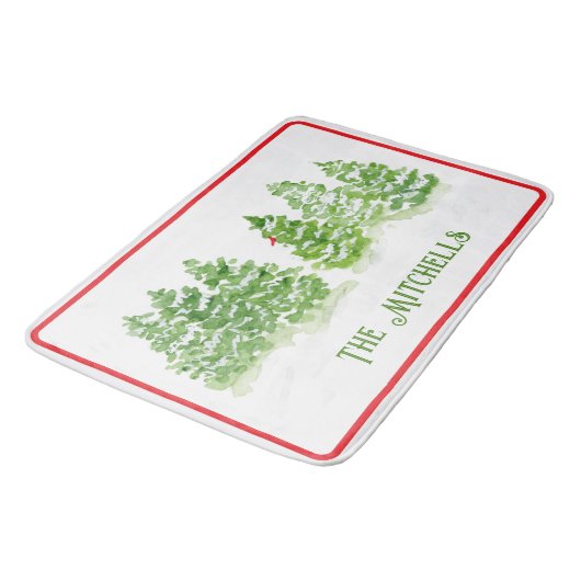 Handgeschilderde winterbomen PERSONALISEREN NAAM Badmat (Gekanteld)