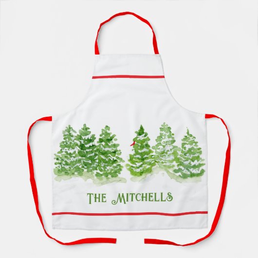 Handgeschilderde winterbomen PERSONALISEREN NAAM Schort (Voorkant)