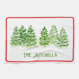 Handgeschilderde winterbomen PERSONALISEREN NAAM Theedoek