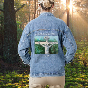 Handgeschilderde wit en groen " VOOR GOD" Denim Jacket