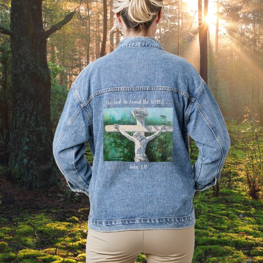 Handgeschilderde wit en groen " VOOR GOD" Denim Jacket