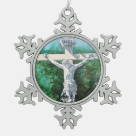 Handgeschilderde WITTE CRUCIFIX Tin Sneeuwvlok Ornament