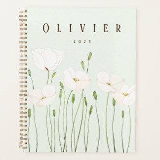 Handgeschilderde witte papaver waterverf planner