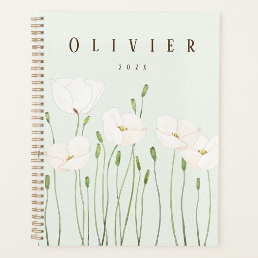 Handgeschilderde witte papaver waterverf planner (Voorkant)