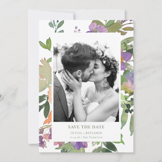 Handgeschilderde zachte Waterverf bloementuin foto Save The Date (Voorkant)